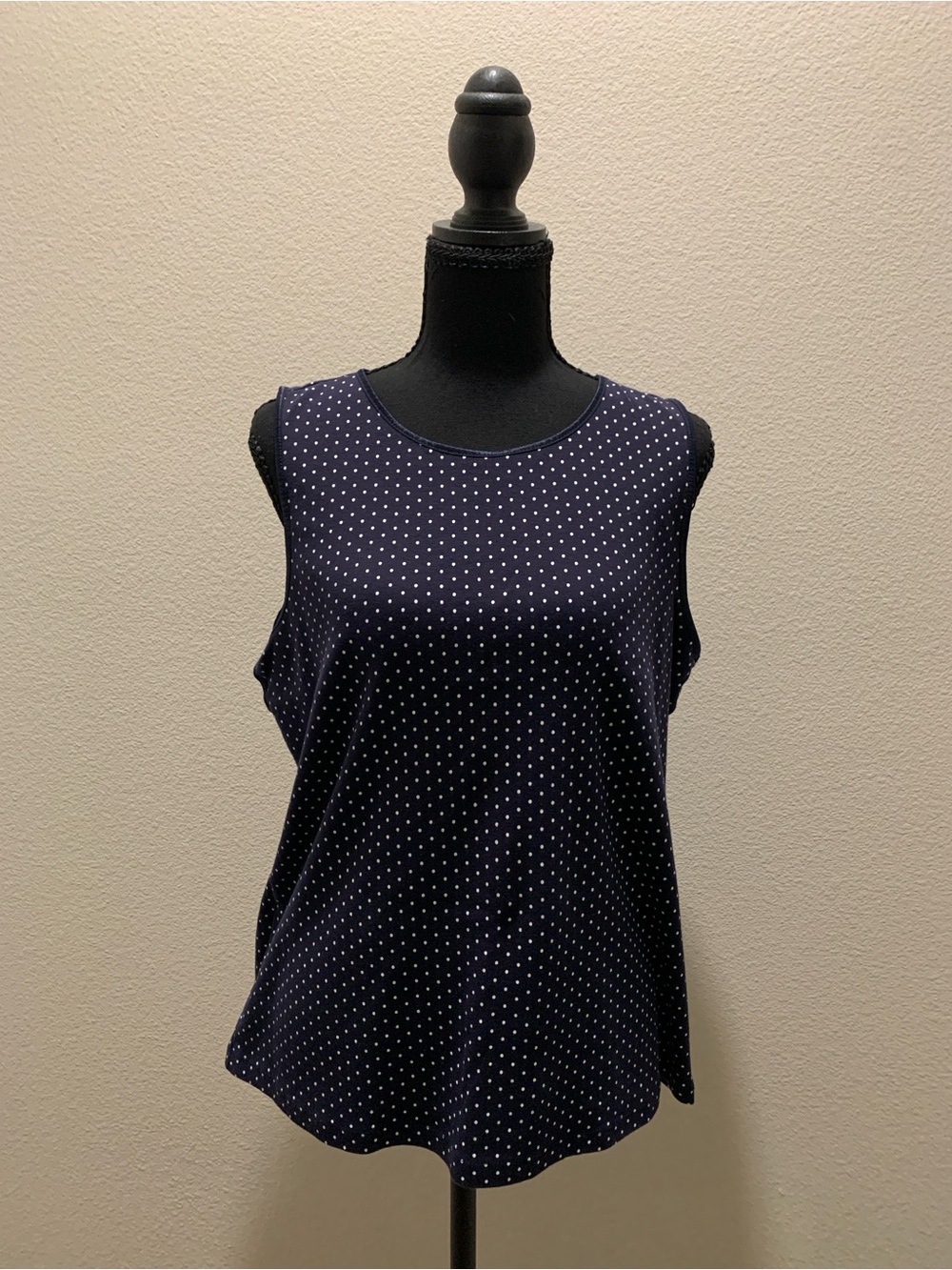 CJ Banks 100% Cotton Navy Sleeveless Tank with White Polka Dots (Size X; 14W)